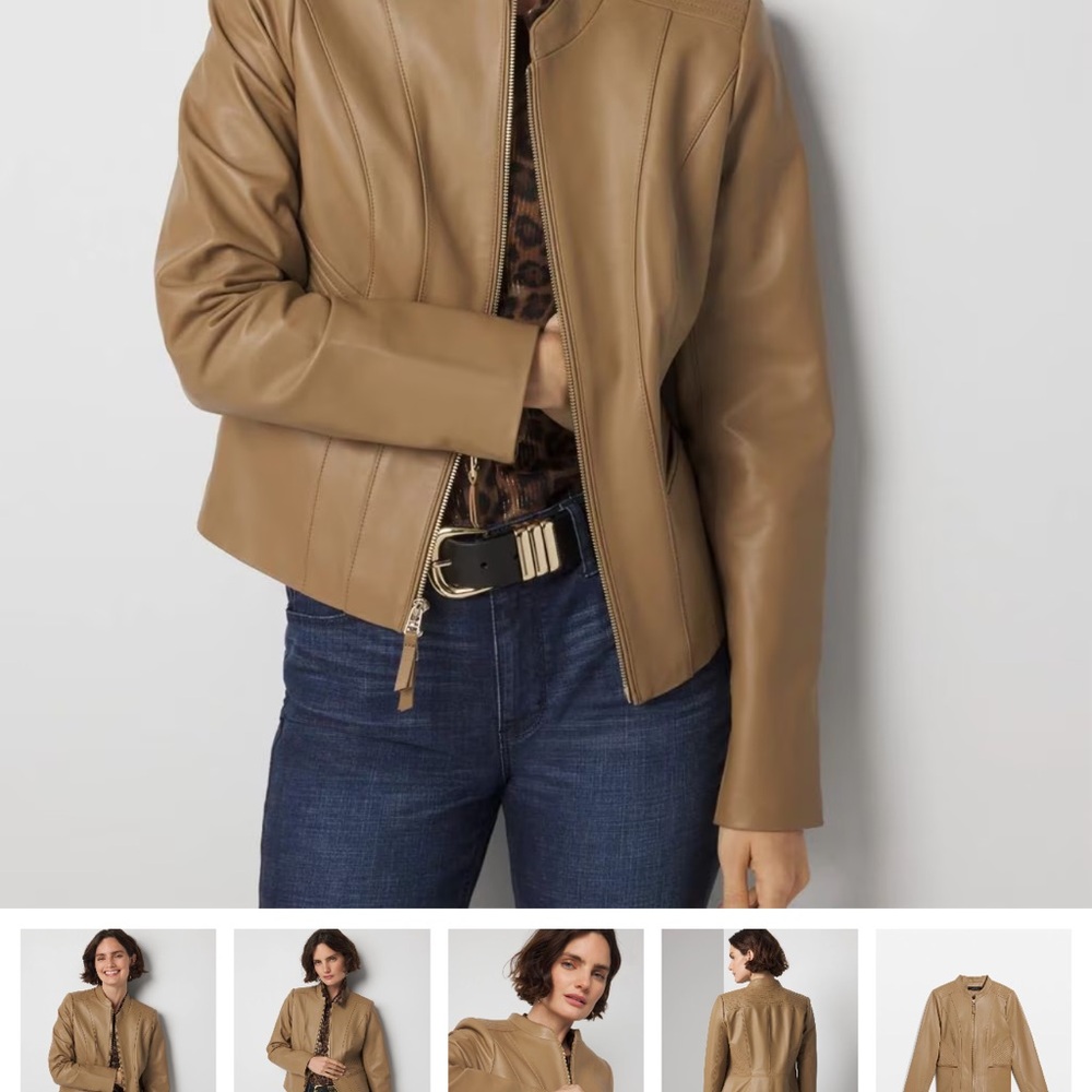 White House Black Market Camel Leather Jacket
New without tags. Perfect